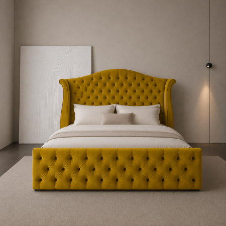 Paturi Chesterfield - Pat dublu tapitat Grandeur Simple cu somiera rabatabila si lada depozitare