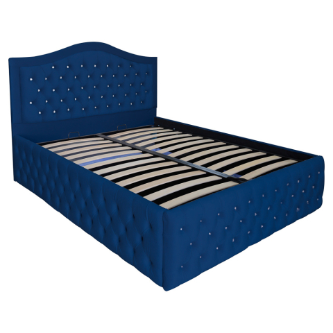 Paturi Chesterfield - Pat dublu tapitat Juliette Deluxe cu nasturi sticla, somiera metalica rabatabila si spatiu de depozitare