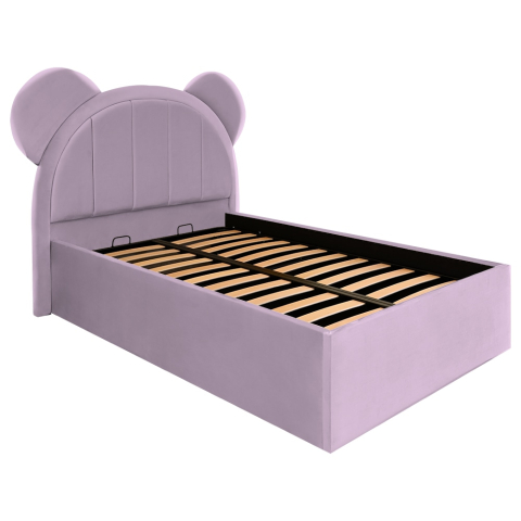 Paturi copii - Pat pentru copii tapitat Teddy cu somiera metalica rabatabila si spatiu de depozitare