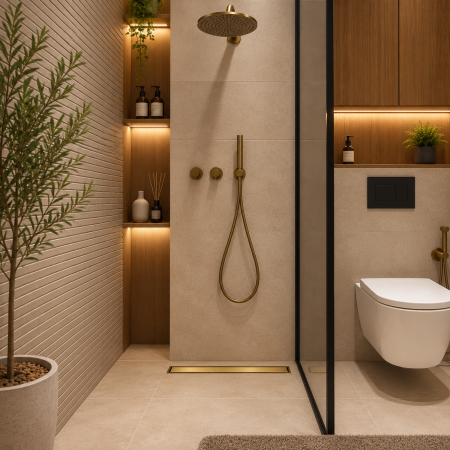Căzi freestanding și back to wall - Rigolă de duș liniară DUXU ZEN, gold brushed