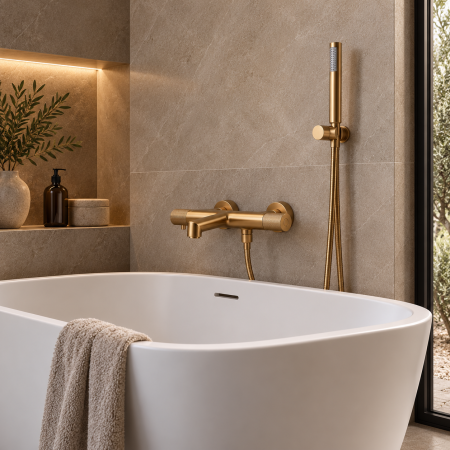 Baterii si accesorii sanitare - Set de dus DUXU ProGold finisaj auriu periat