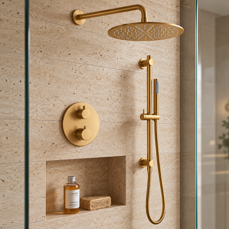 Baterii si accesorii sanitare - Set de dus incastrat DUXU ProGold finisaj auriu periat