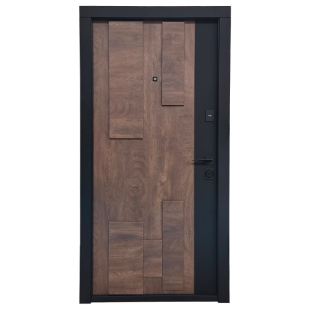 Usi de exterior - Ușă premium DUXU FORMA - Negru Catifelat , Stejar Cognac / Alb Granular