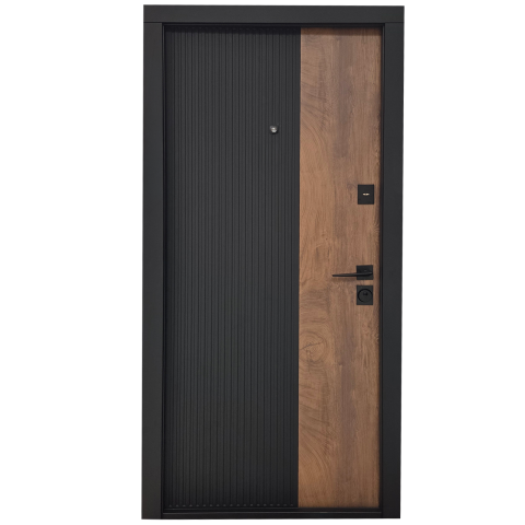 Usi de exterior - Ușă premium DUXU VELOR - Negru Catifelat / Stejar Cognac
