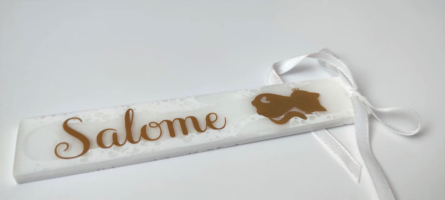 Breloc rășină epoxidică alb auriu