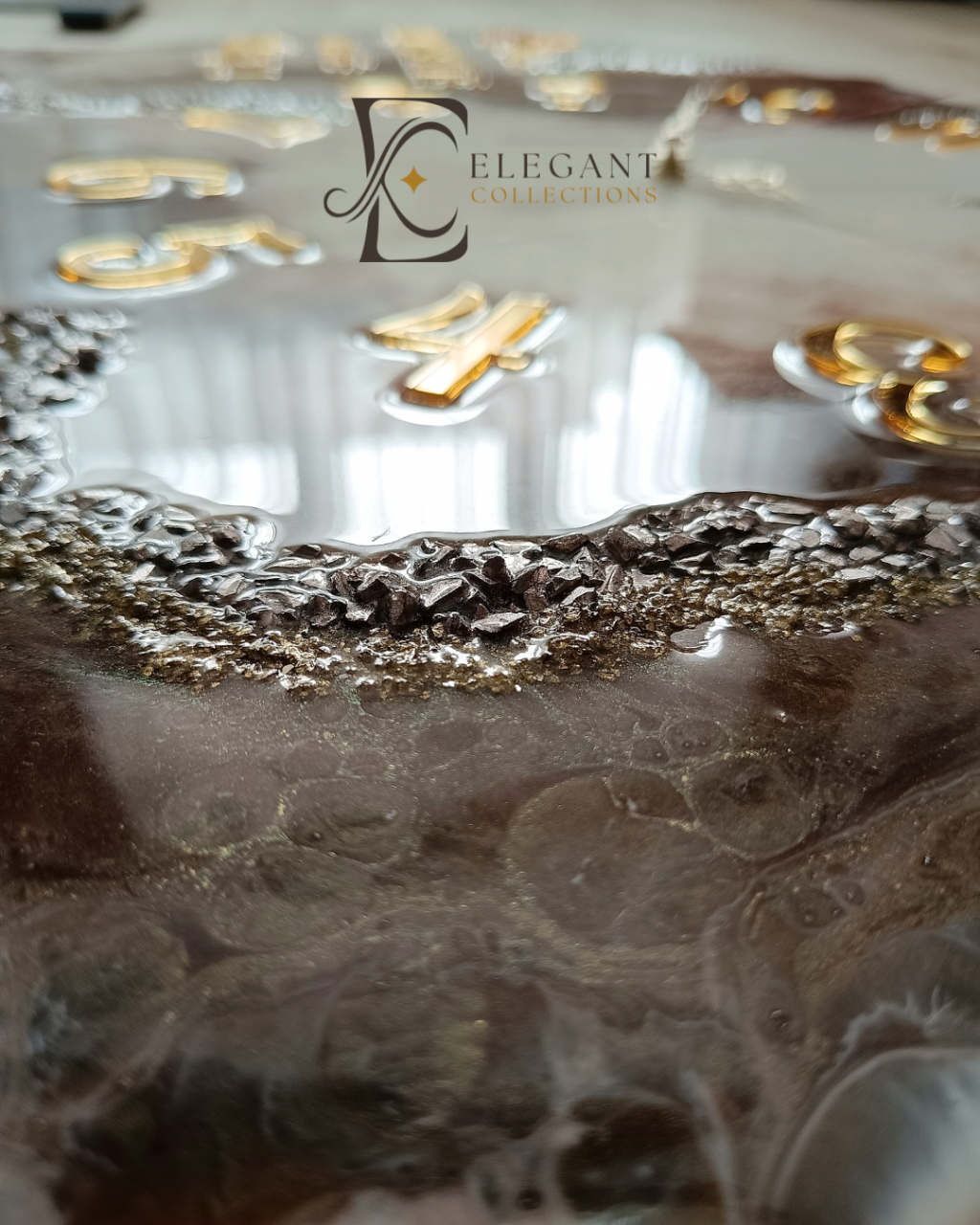 Ceas de perete handmade din rășină – Bijoux Bej Diamond Auriu, unicat [4]