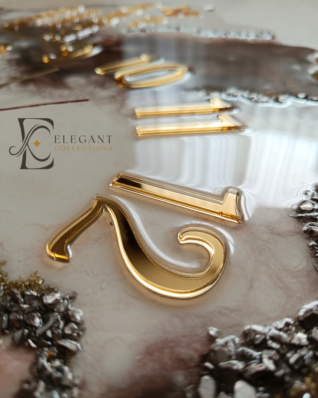 Ceas de perete handmade din rășină – Bijoux Bej Diamond Auriu, unicat [9]