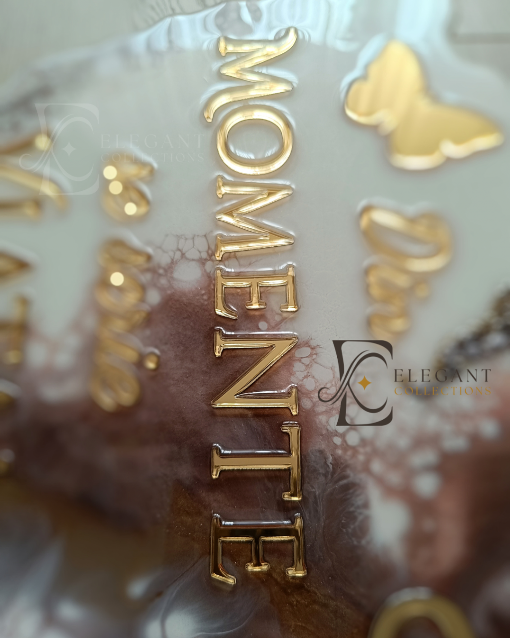 Ceas de perete handmade din rășină – Bijoux Bej Diamond Auriu, unicat [3]