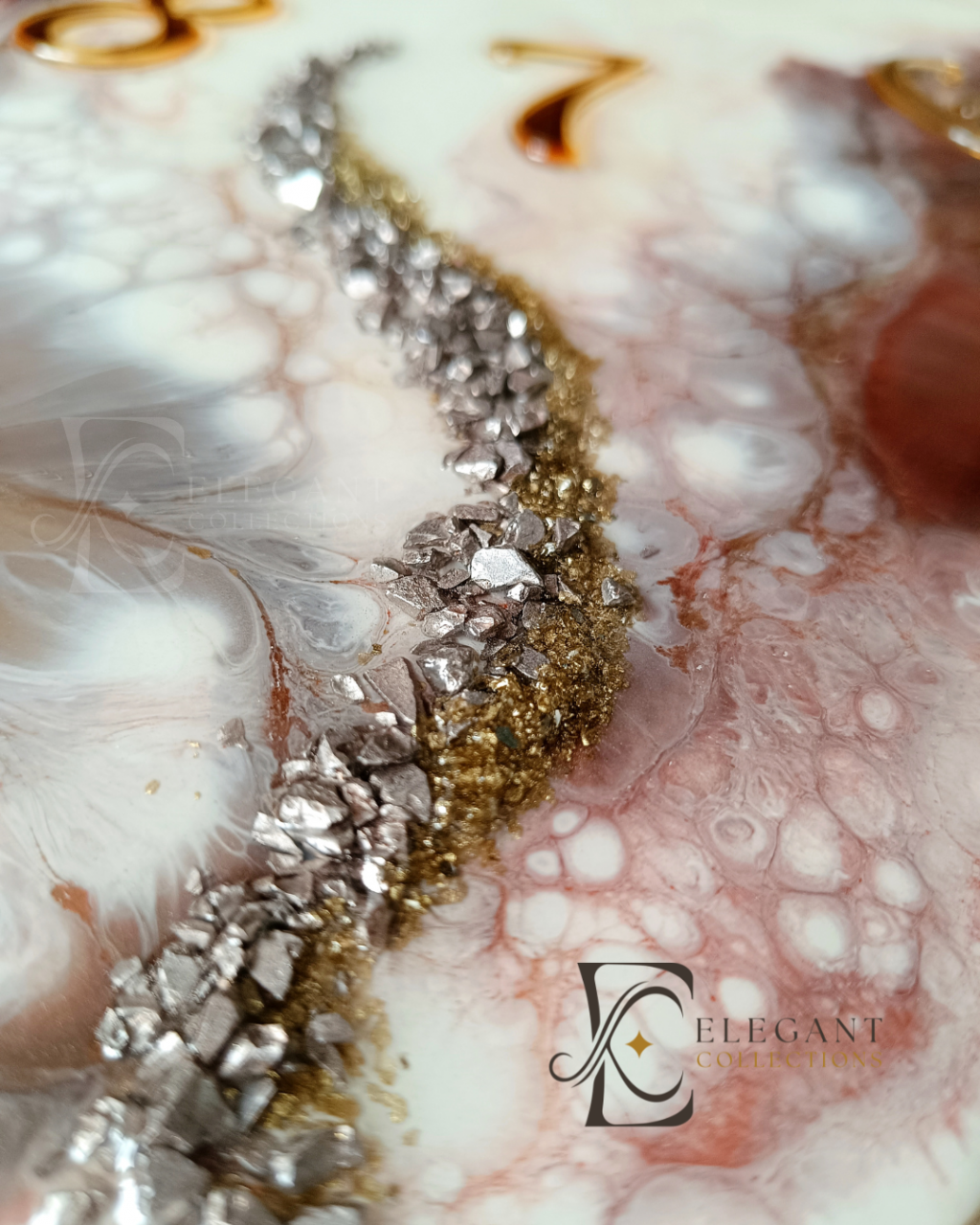 Ceas de perete handmade din rășină – Bijoux Bej Diamond Auriu, unicat [5]