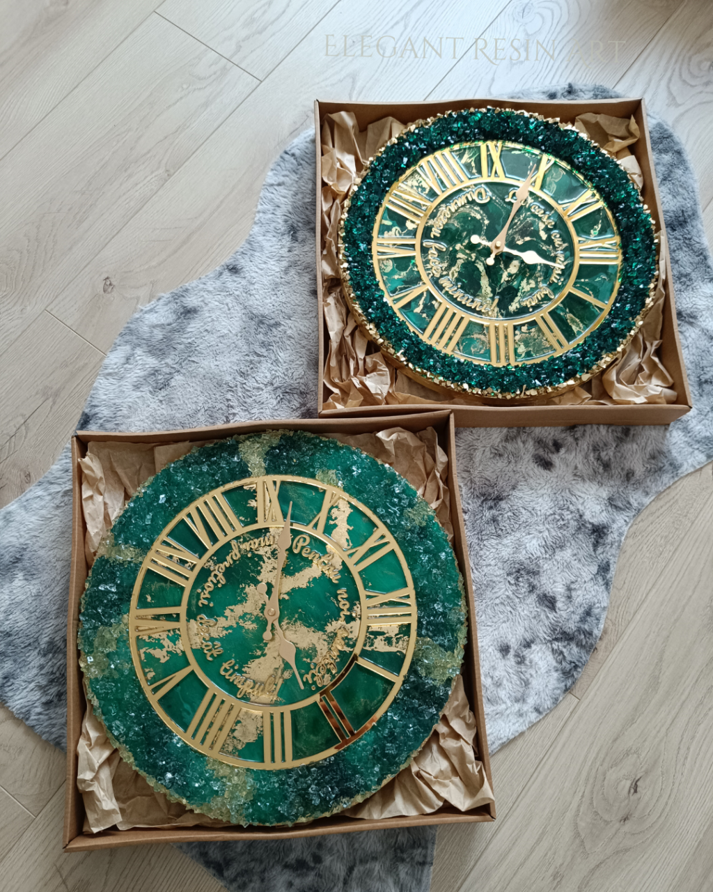 Ceas de perete handmade rășină epoxidică – Geode Marmorat Smarald, unicat 40–90 cm [6]