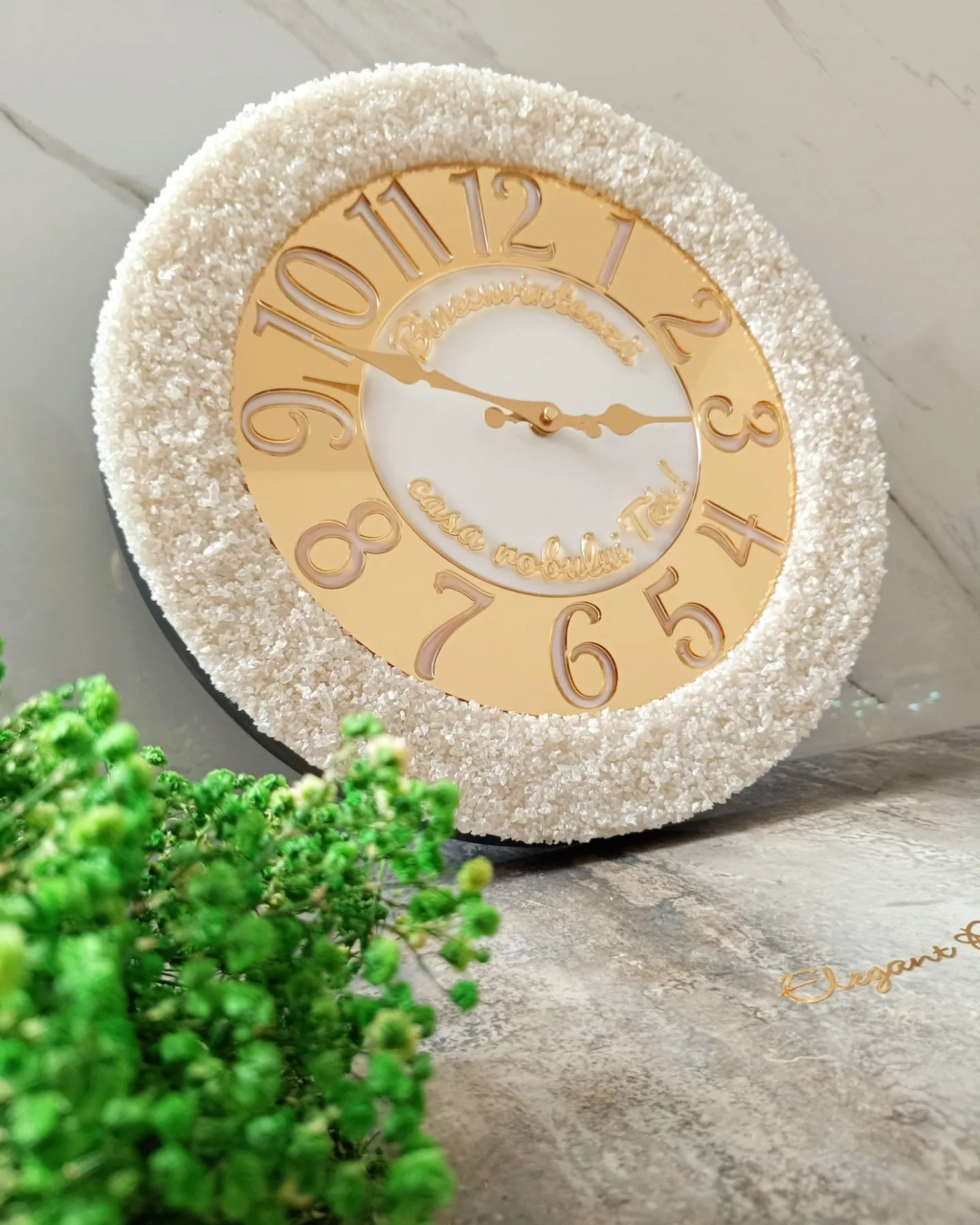 Ceas de perete handmade din rășină – Geode Monocrom Alb Diamond, unicat 40–90 cm [4]