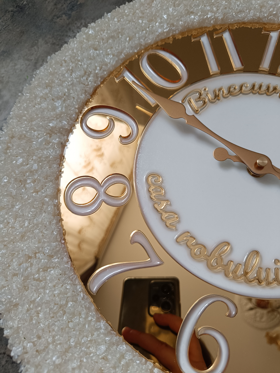 Ceas de perete handmade din rășină – Geode Monocrom Alb Diamond, unicat 40–90 cm [8]