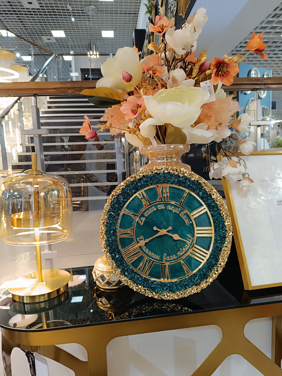 Ceas de perete handmade din rășină – Geode Monocrom Verde Smarald Auriu, unicat 40–90 cm [9]