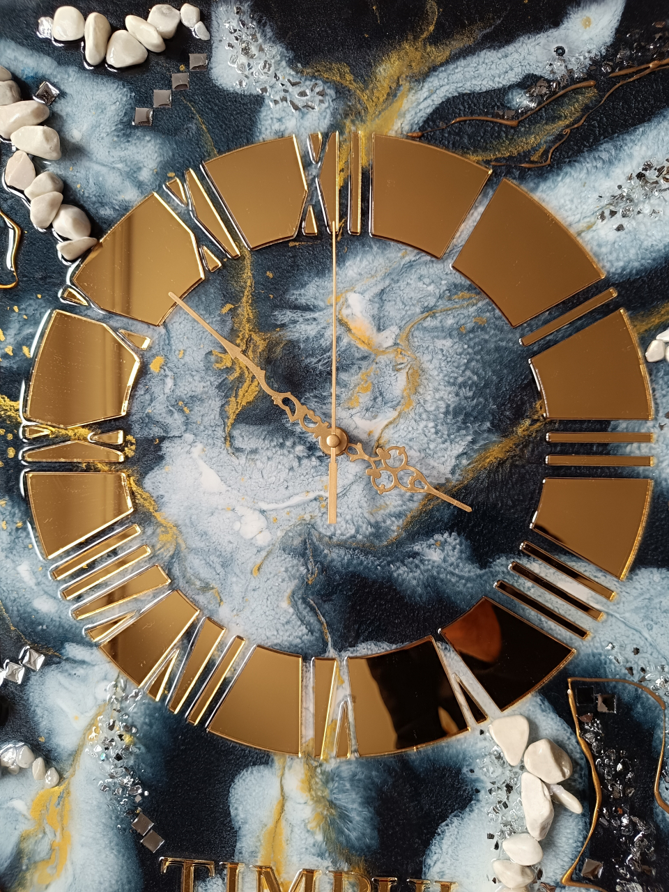 Ceas de perete handmade din rășină – Marbled Canvas Negru Auriu, unicat 30×40 / 50×70 cm [6]
