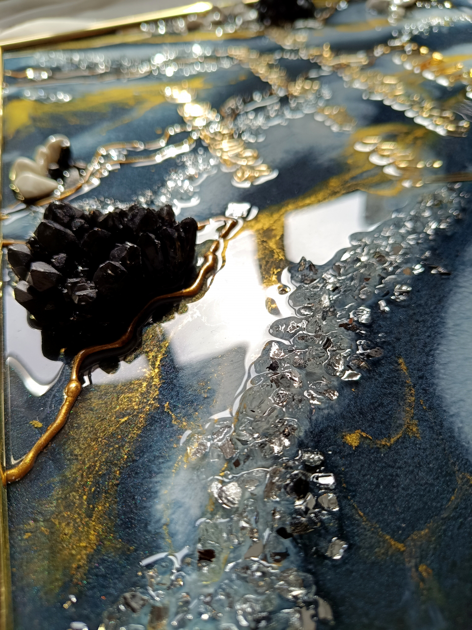 Ceas de perete handmade din rășină – Marbled Canvas Negru Auriu, unicat 30×40 / 50×70 cm [10]