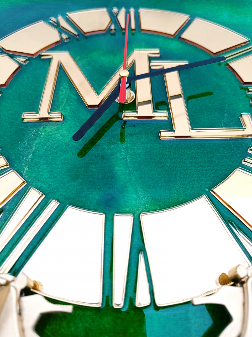 Ceas de perete handmade rasina epoxidica – Triptic Marbled Canvas Forestier, unicat 3 piese 30x40 cm [9]