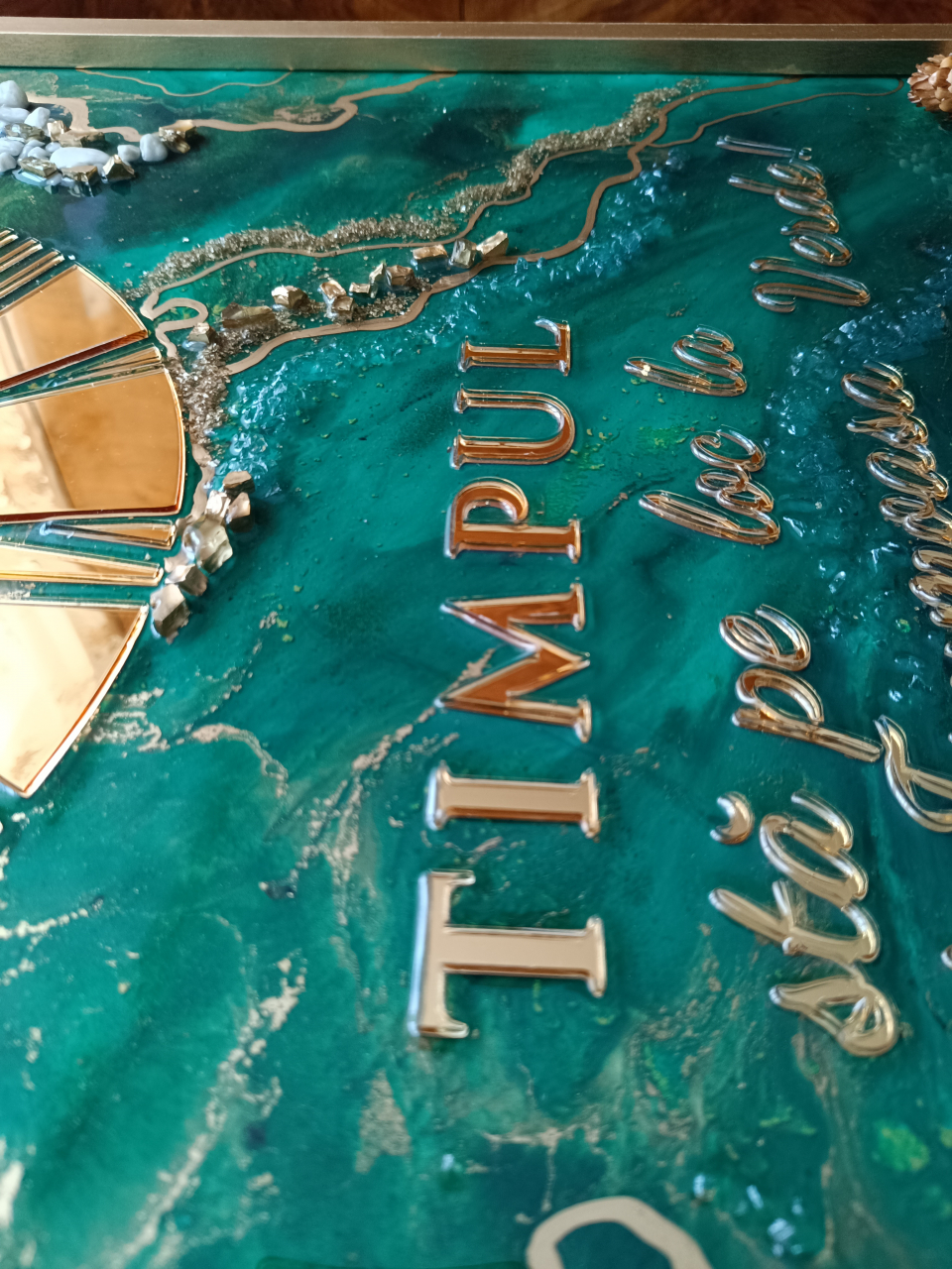 Ceas de perete handmade rasina epoxidica – Marbled Canvas Verde Smarald Nature, unicat 30x40 / 50x70 cm [10]