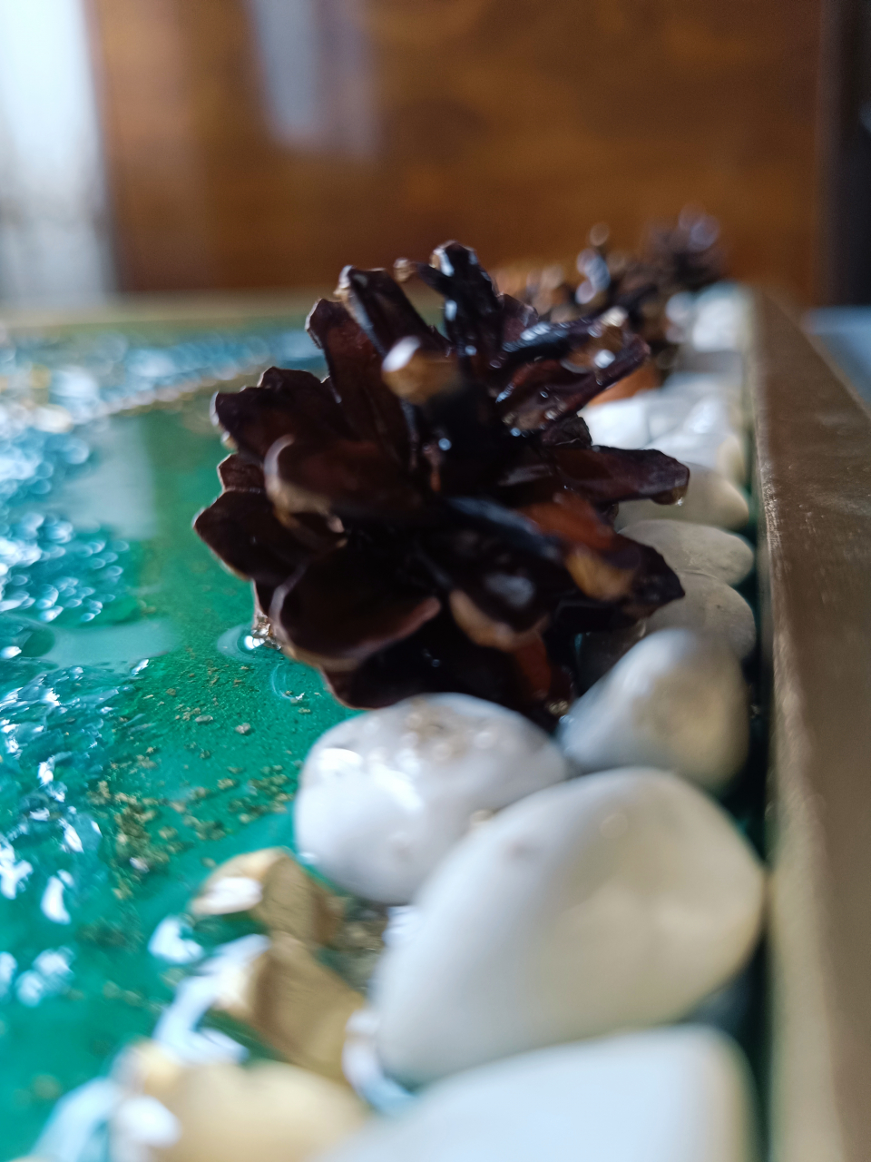 Ceas de perete handmade rasina epoxidica – Marbled Canvas Verde Smarald Nature, unicat 30x40 / 50x70 cm [7]