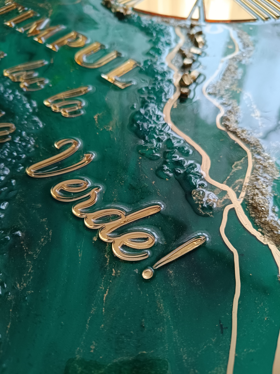 Ceas de perete handmade rasina epoxidica – Marbled Canvas Verde Smarald Nature, unicat 30x40 / 50x70 cm [11]