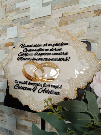 Tablou decorativ handmade din rășină – Bijoux Alb Perlat Diamond, unicat [3]