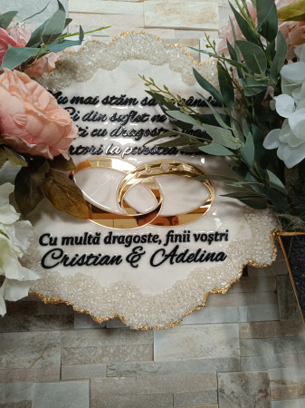 Tablou decorativ handmade din rășină – Bijoux Alb Perlat Diamond, unicat [4]