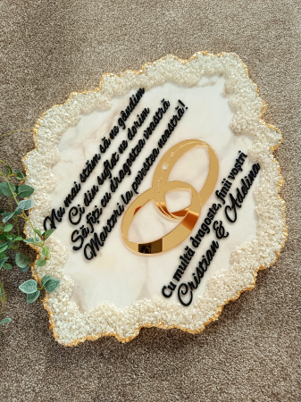 Tablou Bijoux Rombé - Tablou decorativ handmade din rășină – Bijoux Alb Perlat Diamond, unicat