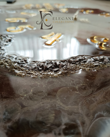 Ceas de perete handmade din rășină – Bijoux Bej Diamond Auriu, unicat [3]