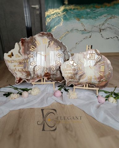 Ceas de perete handmade din rășină – Bijoux Bej Diamond Auriu, unicat [1]