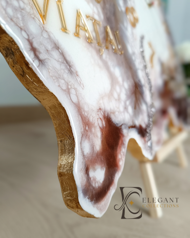 Ceas de perete handmade din rășină – Bijoux Bej Diamond Auriu, unicat [10]