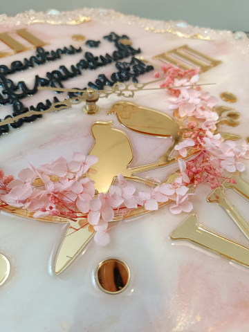 Ceas de perete handmade din rășină – Bijoux Rombe Roz Pal Auriu, unicat [5]