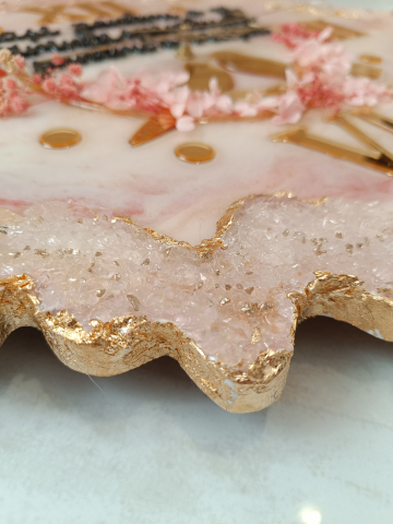 Ceas de perete handmade din rășină – Bijoux Rombe Roz Pal Auriu, unicat [2]