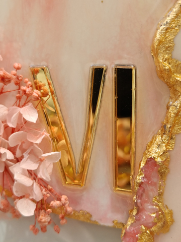 Ceas de perete handmade rasina epoxidica – Butterfly Asimetric Roz Pal, unicat 45 cm [5]