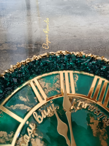 Ceas de perete handmade rasina epoxidica – Geode Marmorat Auriu Smarald, unicat 40–90 cm [5]