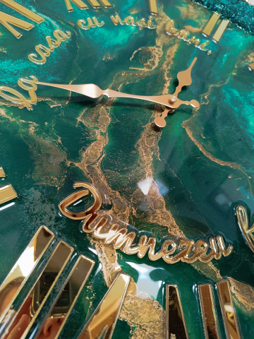 Ceas de perete handmade rășină epoxidică – Geode Marmorat Smarald, unicat 40–90 cm [6]