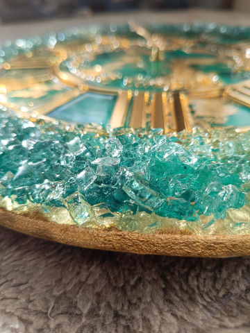 Ceas de perete handmade rășină epoxidică – Geode Marmorat Smarald, unicat 40–90 cm [2]