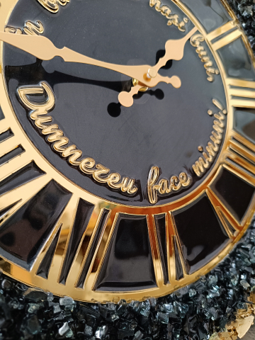 Ceas de perete handmade rășină epoxidică – Geode Monocrom Negru Auriu, unicat 40–90 cm [2]