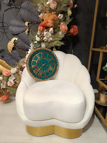 Ceas de perete handmade din rășină – Geode Monocrom Verde Smarald Auriu, unicat 40–90 cm [5]