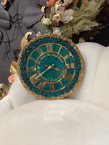 Ceas de perete handmade din rășină – Geode Monocrom Verde Smarald Auriu, unicat 40–90 cm [7]
