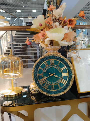 Ceas de perete handmade din rășină – Geode Monocrom Verde Smarald Auriu, unicat 40–90 cm [8]