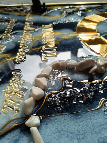 Ceas de perete handmade din rășină – Marbled Canvas Negru Auriu, unicat 30×40 / 50×70 cm [1]