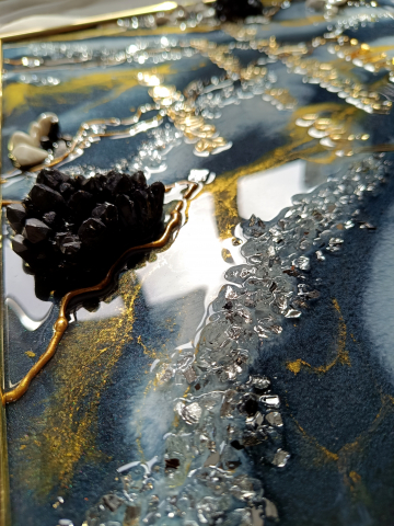 Ceas de perete handmade din rășină – Marbled Canvas Negru Auriu, unicat 30×40 / 50×70 cm [9]