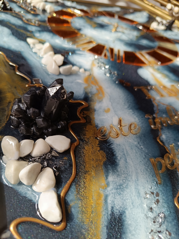 Ceas de perete handmade din rășină – Marbled Canvas Negru Auriu, unicat 30×40 / 50×70 cm [7]