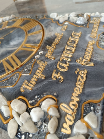 Ceas de perete handmade rasina epoxidica – Marbled Canvas Negru Auriu Stone, unicat [3]