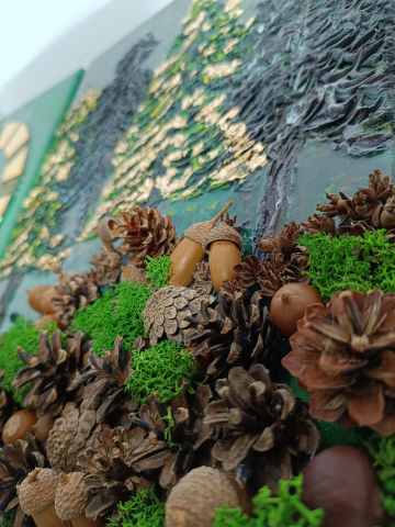 Ceas de perete handmade rasina epoxidica – Triptic Marbled Canvas Forestier, unicat 3 piese 30x40 cm [2]