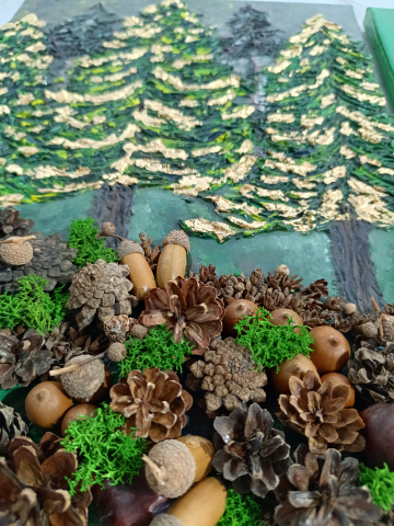 Ceas de perete handmade rasina epoxidica – Triptic Marbled Canvas Forestier, unicat 3 piese 30x40 cm [1]