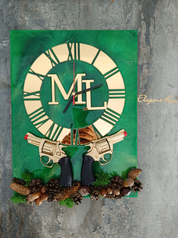 Ceas de perete handmade rasina epoxidica – Triptic Marbled Canvas Forestier, unicat 3 piese 30x40 cm [3]