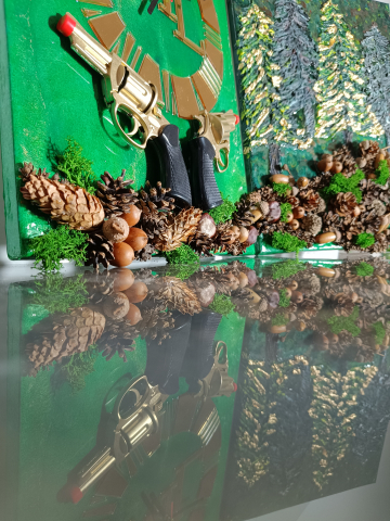 Ceas de perete handmade rasina epoxidica – Triptic Marbled Canvas Forestier, unicat 3 piese 30x40 cm [6]