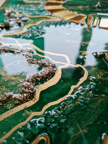 Ceas de perete handmade rasina epoxidica – Marbled Canvas Verde Smarald Nature, unicat 30x40 / 50x70 cm [3]