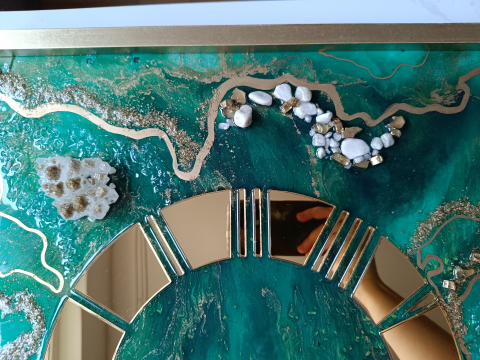 Ceas de perete handmade rasina epoxidica – Marbled Canvas Verde Smarald Nature, unicat 30x40 / 50x70 cm [13]