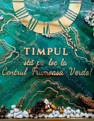 Ceas de perete handmade rasina epoxidica – Marbled Canvas Verde Smarald Nature, unicat 30x40 / 50x70 cm [8]